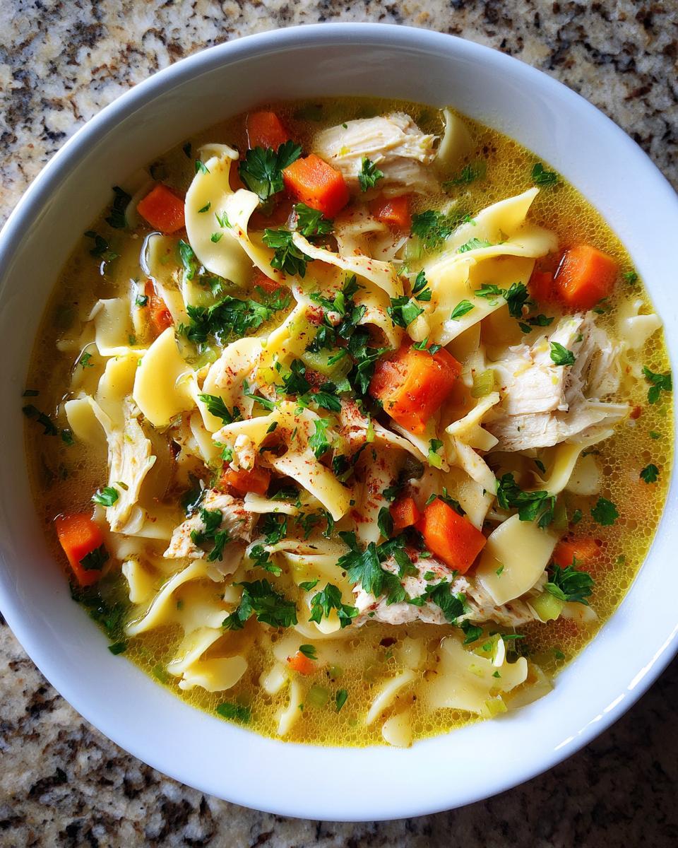 creamy chicken noodle soup - detail 1