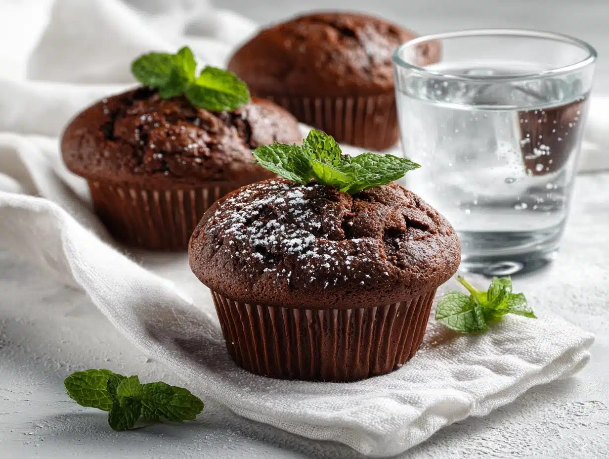 Pfefferminz heiße Schokolade Muffins auf einem weißen Tisch