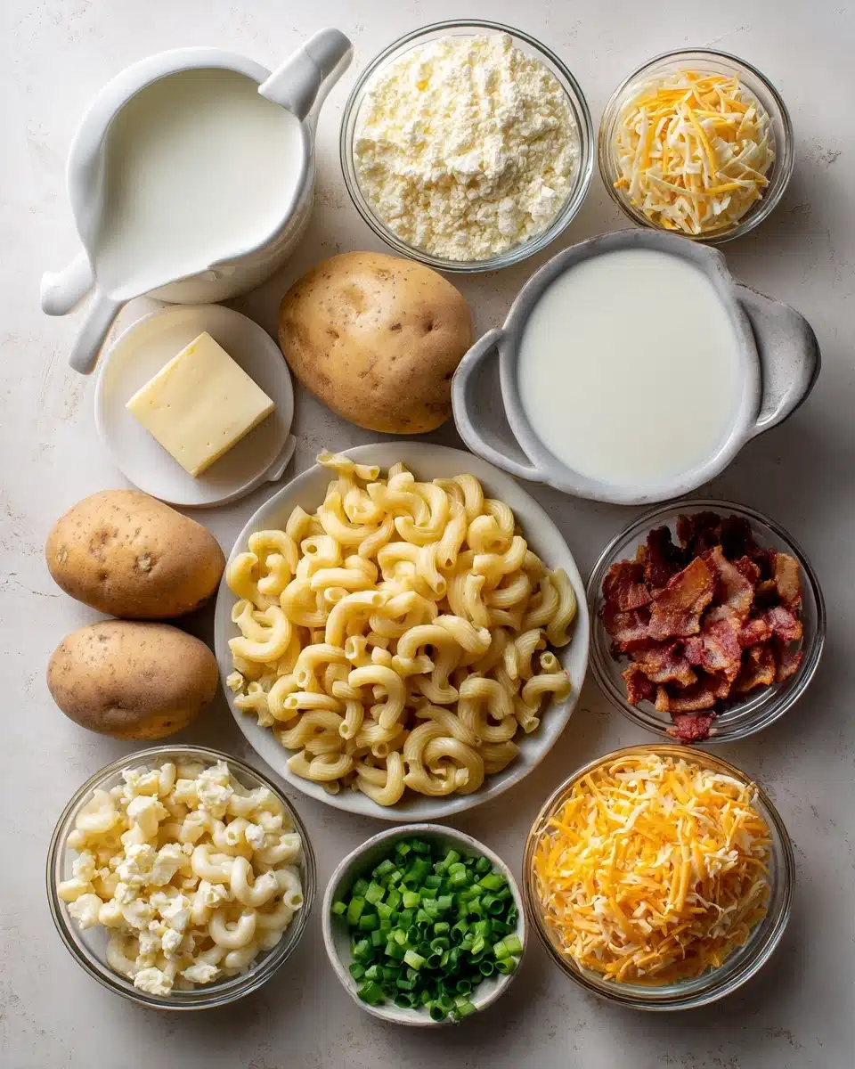 Zutaten für Laden gebackene Kartoffel Mac und Käse